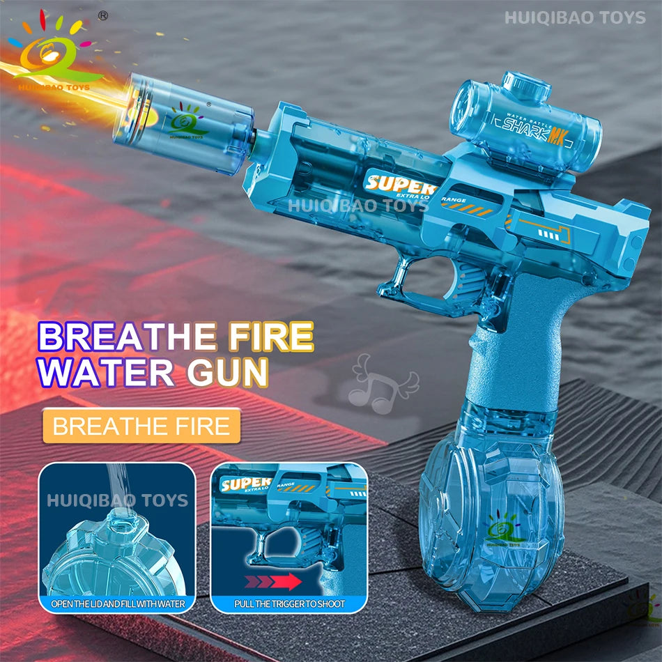 HUIQIBAO Electric Pulse Water Gun Simulated Flame Sensor Light Fully Automatic Fights Toy Water Pistol Outdoor Beach Toys Adult