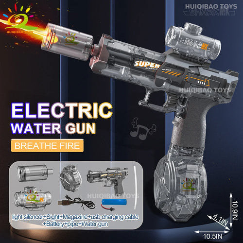 HUIQIBAO Electric Pulse Water Gun Simulated Flame Sensor Light Fully Automatic Fights Toy Water Pistol Outdoor Beach Toys Adult
